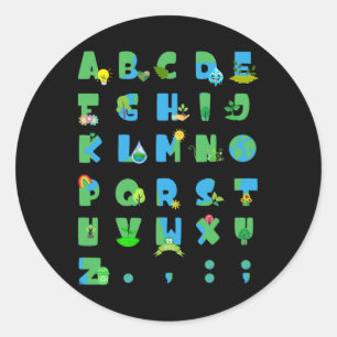 Cute Alphabet Funny Earth Day Abc Alphabet Teacher Classic Round Sticker