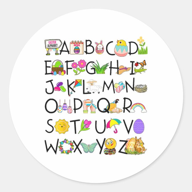 Cute Alphabet Funny Easter Day Abc Alphabet Egg Ra Classic Round Sticker (Front)
