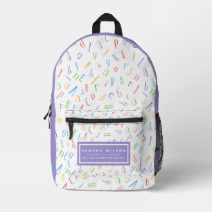 Cute Alphabet Pattern _ Purple  Printed Backpack