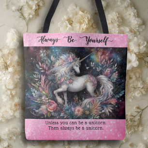 Cute Always Be A Unicorn Floral Pink Glitter Tote Bag