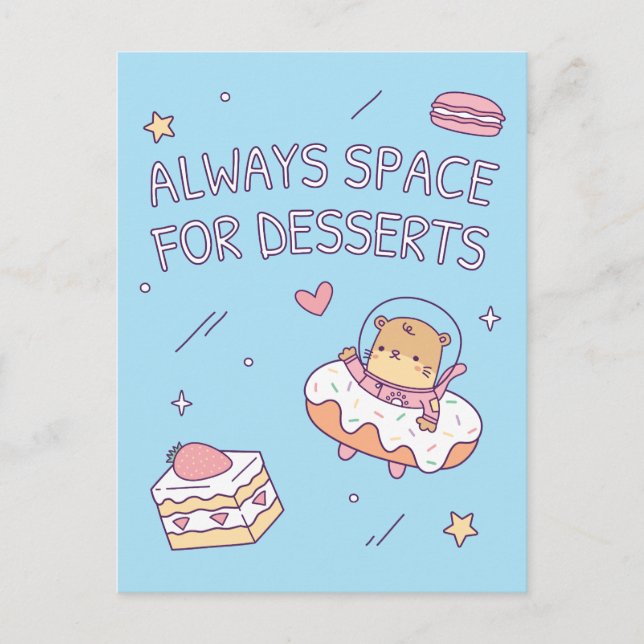 Cute Always Space for Desserts Pun Postcard (Front)