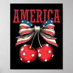 Cute America Cherries Coquette Bow Funny Cherry 4t Poster