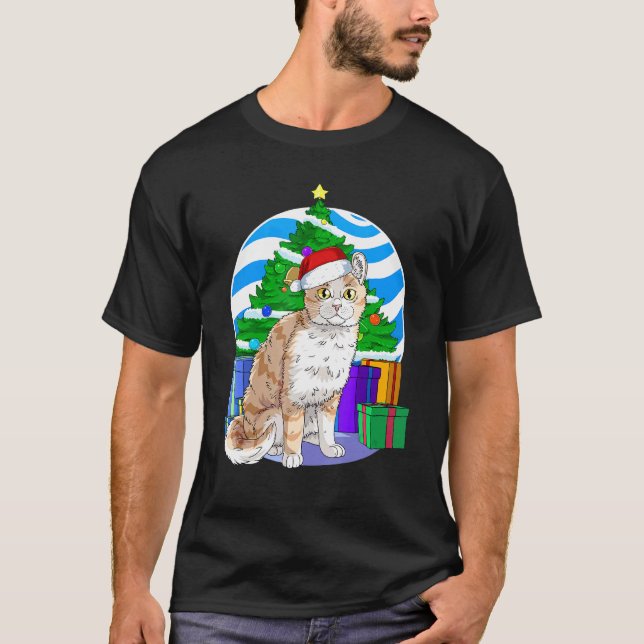 Cute American Curl Cat Santa Christmas Tree Decor T-Shirt (Front)