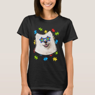 Cute American Eskimo Autism Puzzle Sunglasses Pupp T-Shirt