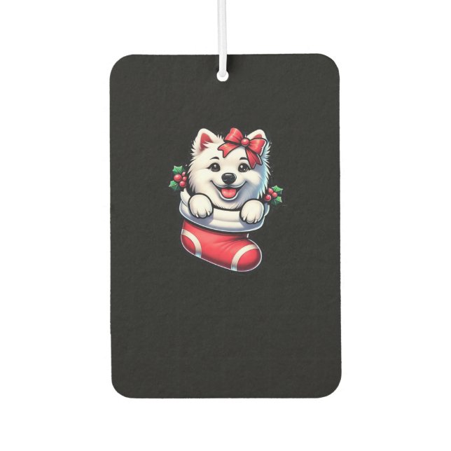 Cute American Eskimo Christmas Stocking Classic T- Car Air Freshener (Front)
