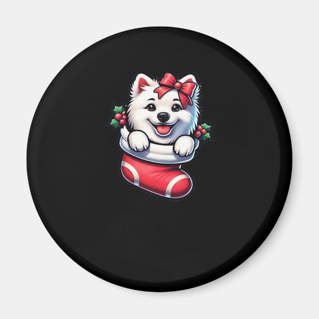 Cute American Eskimo Christmas Stocking Classic T- Magnet (Front)