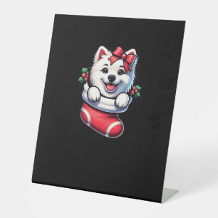 Cute American Eskimo Christmas Stocking Classic T- Pedestal Sign