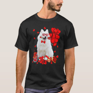 Cute American Eskimo Dog Heart Valentine's Day Dog T-Shirt