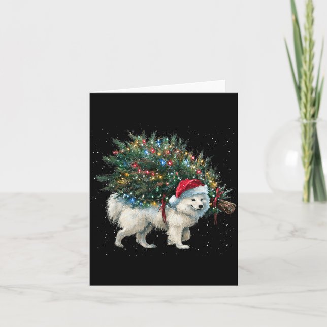 Cute American Eskimo Dog In A Christmas Tree For M Card (Front)