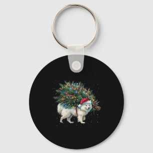 Cute American Eskimo Dog In A Christmas Tree For M Key Ring