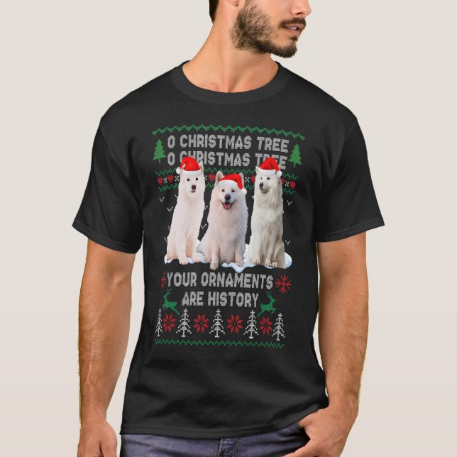 Cute American Eskimo Dog Oh Christmas Tree Ugly Xm T-Shirt (Front)