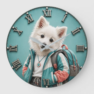 Cute American Eskimo Puppy Large Clock