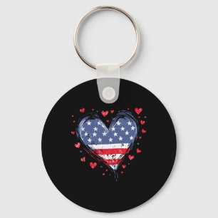 Cute American Flag Heart Usa Patriotic Womens 4th  Key Ring