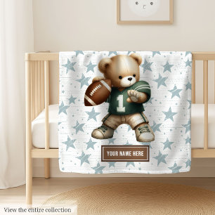 Cute American Football Teddy Bear Personalised Gif Fleece Blanket