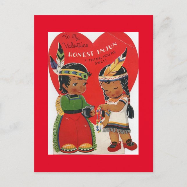 Cute American Indian Children Vintage Valentine Postcard (Front)