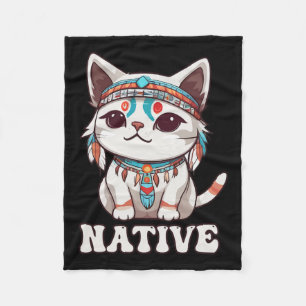 Cute American Native Indian Kawaii Cat Woman Girl Fleece Blanket