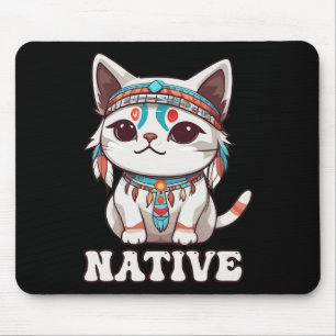 Cute American Native Indian Kawaii Cat Woman Girl Mouse Mat