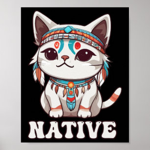Cute American Native Indian Kawaii Cat Woman Girl Poster
