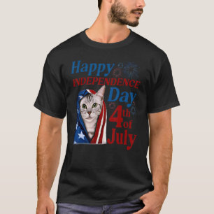 Cute American Shorthair Cat Independence Day Usa 4 T-Shirt