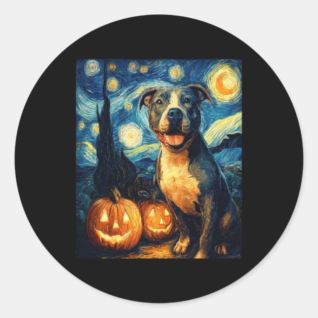 Cute American Staffordshire Terrier Dog Halloween  Classic Round Sticker (Front)
