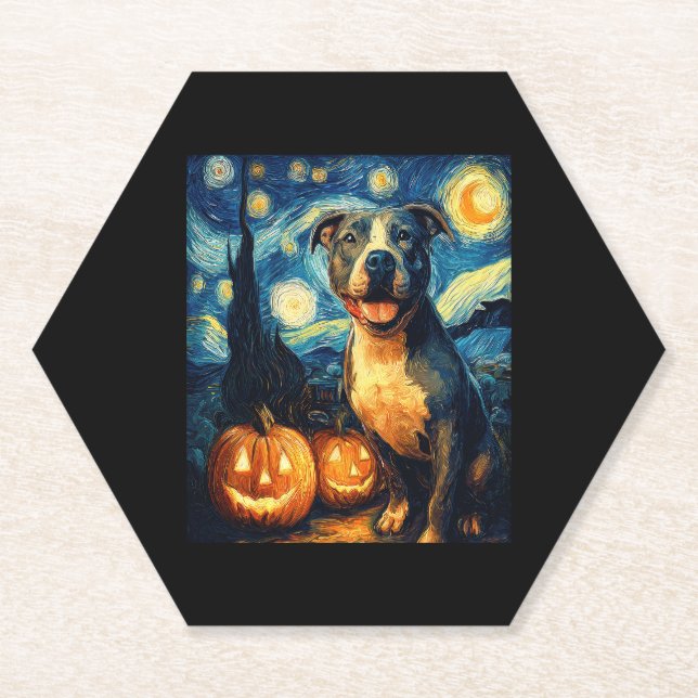 Cute American Staffordshire Terrier Dog Halloween  Paper Coaster (Front)