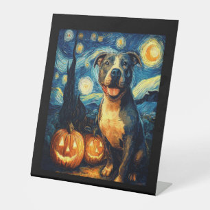 Cute American Staffordshire Terrier Dog Halloween  Pedestal Sign