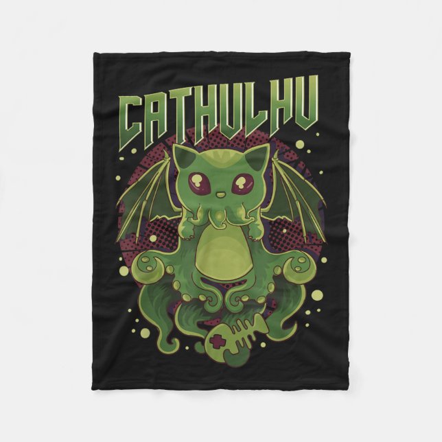 Cute &amp; Funny Cathulhu Kawaii Cat Cthulhu  Fleece Blanket (Front)