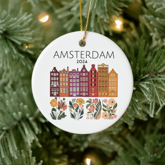 Cute Amsterdam Floral Canal Houses Ceramic Tree Decoration (Tree)