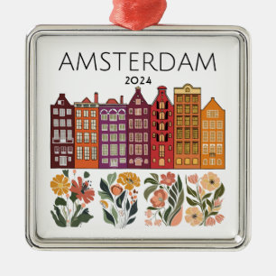 Cute Amsterdam Floral Canal Houses Metal Tree Decoration