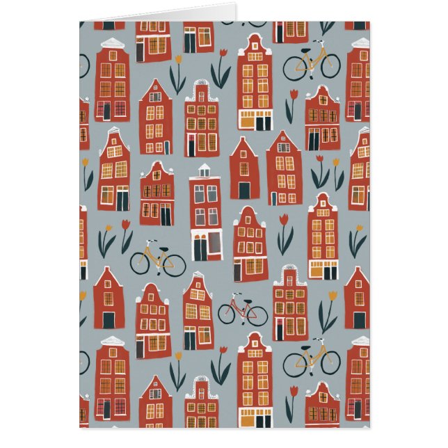 Cute Amsterdam houses blank greeting card (Front)