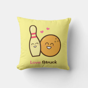 Cute Amusing Bowling Ball and Pin Love Struck Cushion