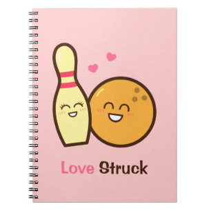 Cute Amusing Bowling Ball and Pin Love Struck Notebook
