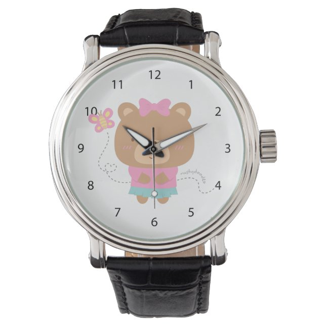 Cute Amusing Couple Female Bear and Butterfly Watch (Front)