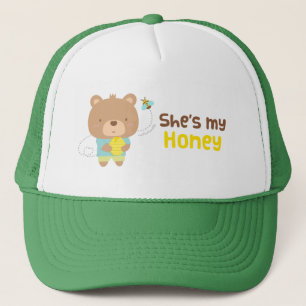 Cute Amusing Couple Male Bear and Bee Trucker Hat