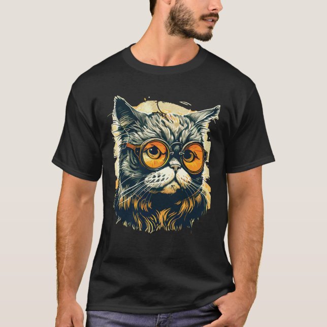 Cute Anamorphic Goggle Wearing Cat Unique Family T-Shirt (Front)