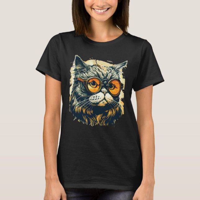 Cute Anamorphic Goggle Wearing Cat Unique Family T-Shirt (Front)