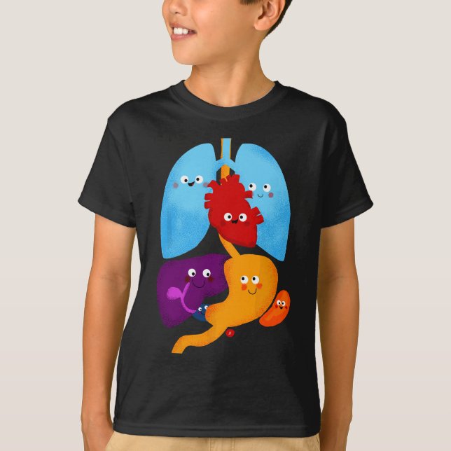 Cute Anatomy and Physiology Heart Lungs Organs T-Shirt (Front)