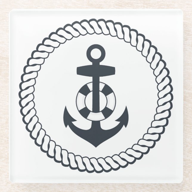 Cute Anchor Glass Coaster (Front)