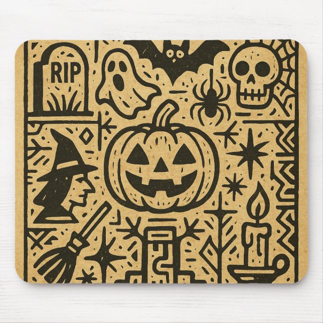 Cute ancient hieroglyph pumpkin, witch Halloween Mouse Mat (Front)