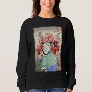 Cute Ancient Japanese Cat Artwork Japanese Cherry Sweatshirt