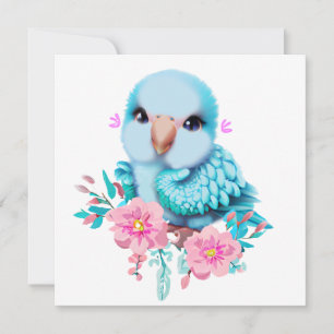 Cute and Adorable Blue Baby Parrot Holiday Card