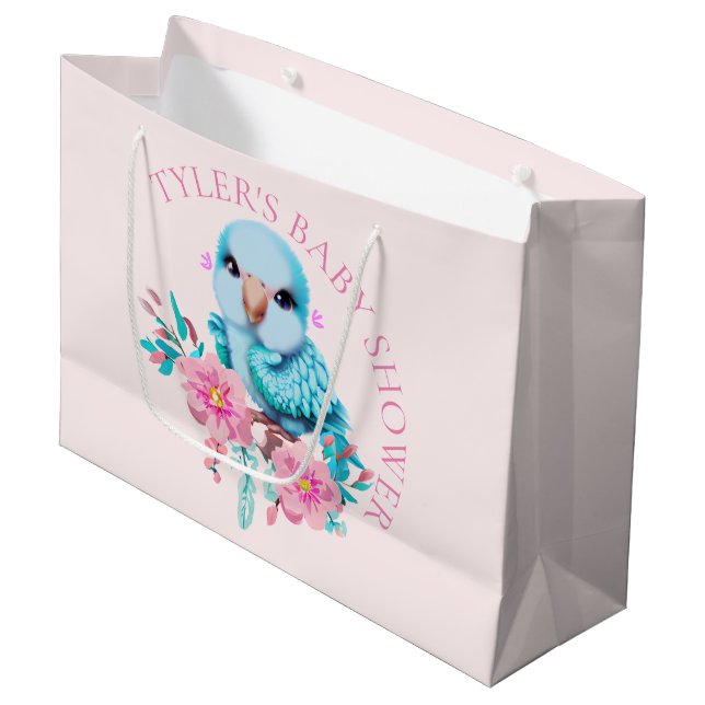 Cute and Adorable Blue Baby Parrot Large Gift Bag (Front Angled)