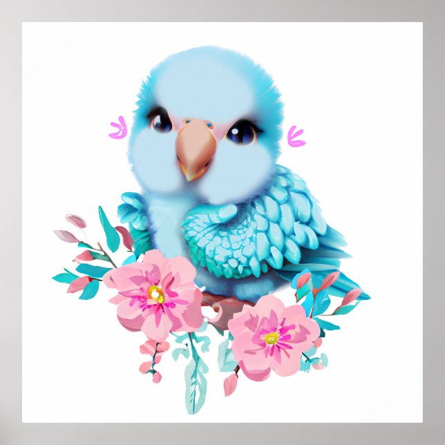 Cute and Adorable Blue Baby Parrot Poster (Front)