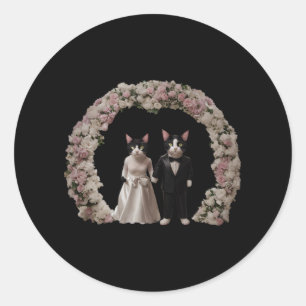 Cute And Adorable Cat Bride And Groom  Classic Round Sticker