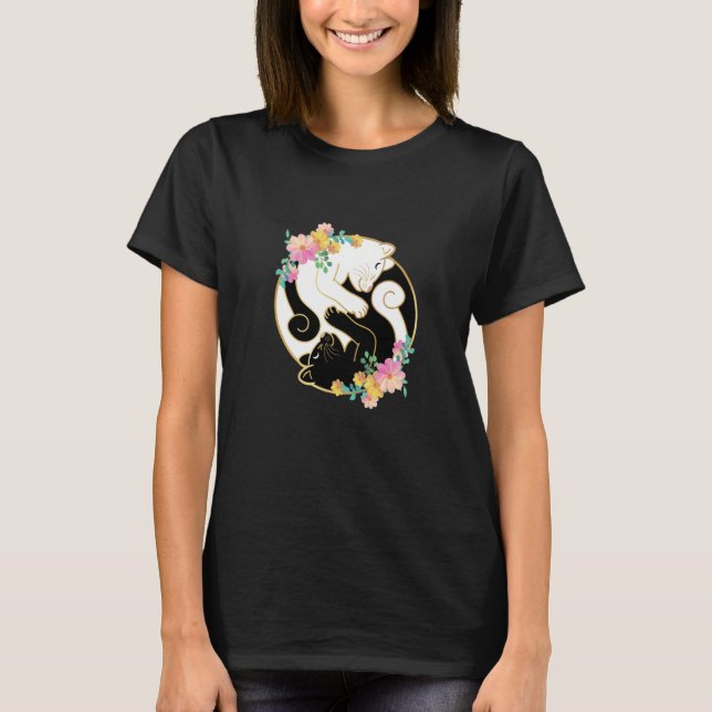 Cute and Adorable Chinese Yin and Yang Cats Cat T-Shirt (Front)