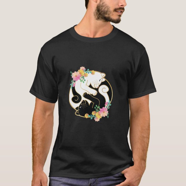 Cute and Adorable Chinese Yin and Yang Cats Funny  T-Shirt (Front)