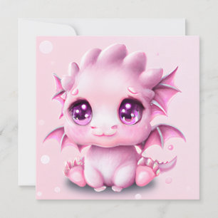Cute and Adorable Fantasy Pink Baby Chibi Holiday Card