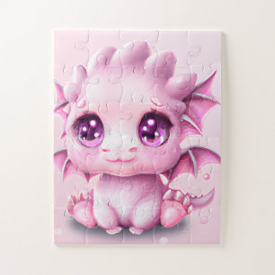 Cute and Adorable Fantasy Pink Baby Chibi  Poster Jigsaw Puzzle