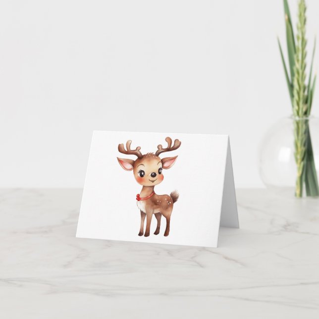 Cute and Adorable Female Christmas Reindeer BLANK  Holiday Card (Front)