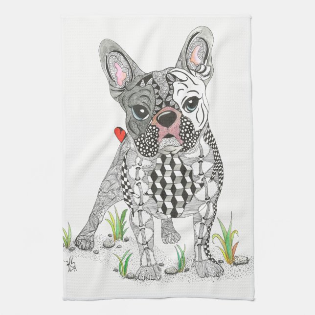 Cute and Adorable French Bulldog Kitchen Towel (Vertical)